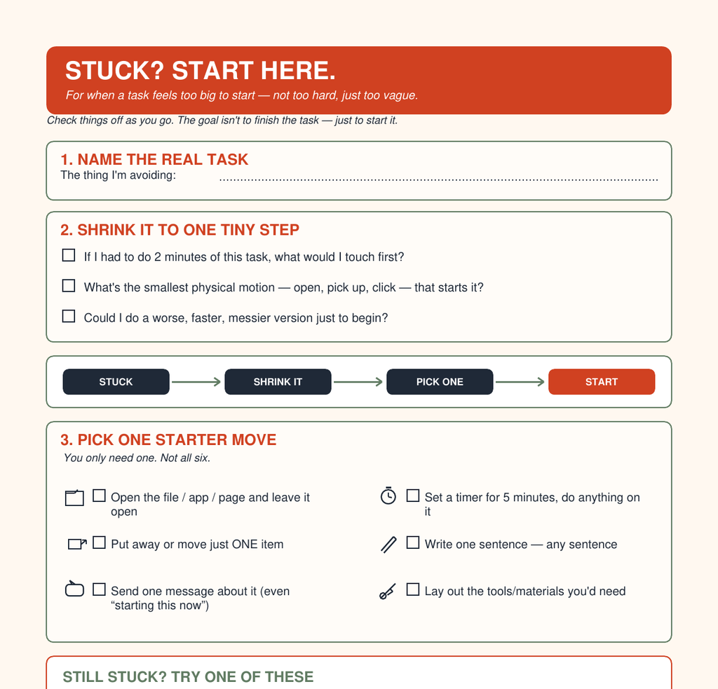 Smallest Next Step — full printable tool preview