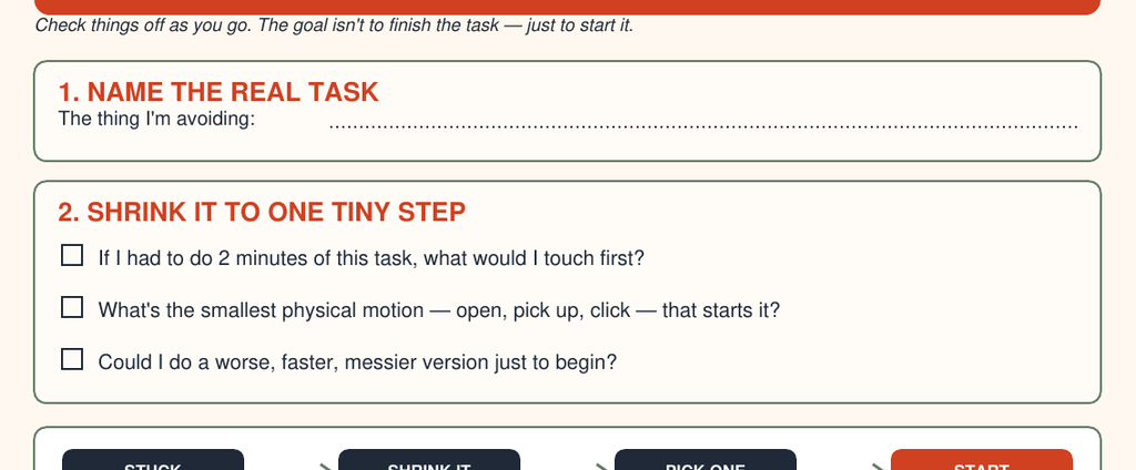 Smallest Next Step — identify the real problem and shrink it to one step