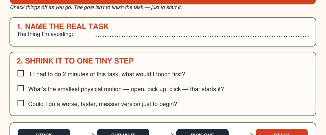 Smallest Next Step — identify the real problem and shrink it to one step